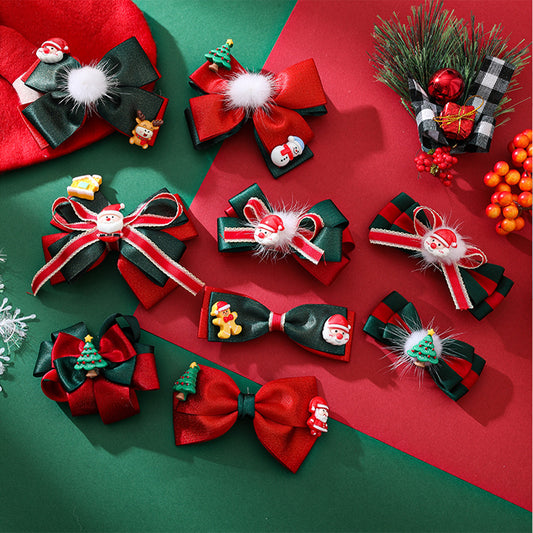 Set de pinzas para el cabello con lazos de dibujos animados para niñas, accesorios de barra de dijes para Navidad, bricolaje