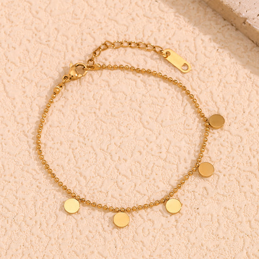 Minimalist Geometric Stainless Steel Plated 18K Gold Round Bead Bracelet for Women