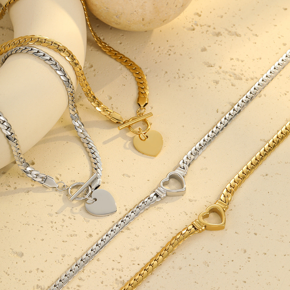 Minimalist Heart-Shaped Stainless Steel Plated Necklace with OT Clasp for Women