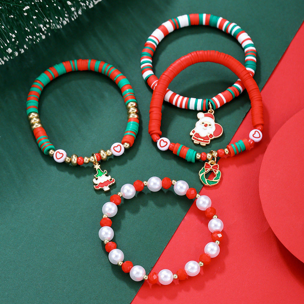 Christmas Snowman and Santa Animal Shape Plated Alloy Bracelet Set for Unisex