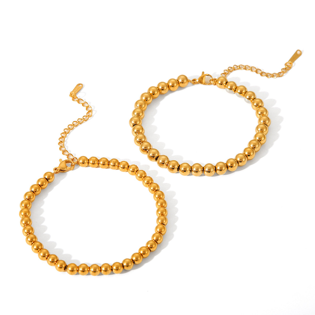 Minimalist 18K Gold Plated Stainless Steel Round Bead Chain Bracelet for Women Geometric Ball Link Jewelry
