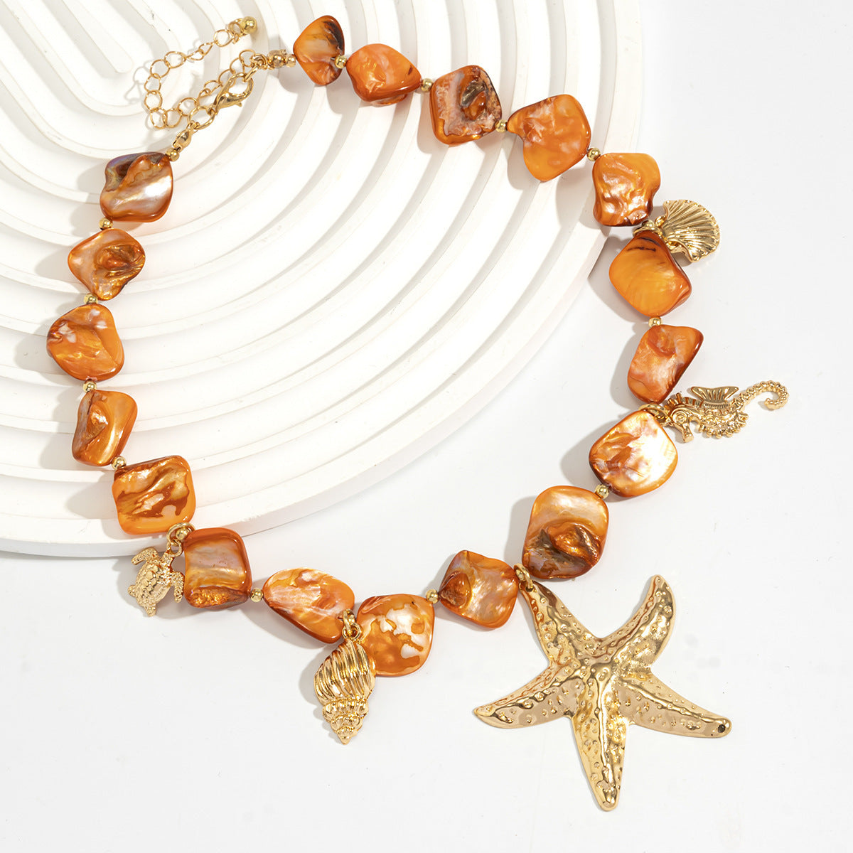 Sweet Geometric Star Shell Alloy Plated Necklace for Women