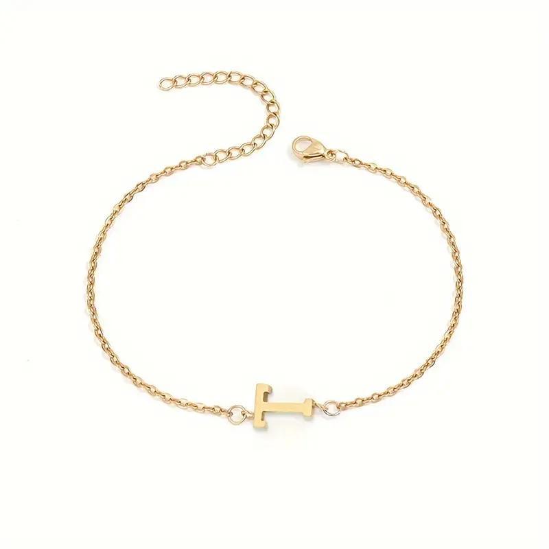 Braccialetto Minimalista con Lettera in Acciaio Inossidabile Placcato Oro Unisex A-Z