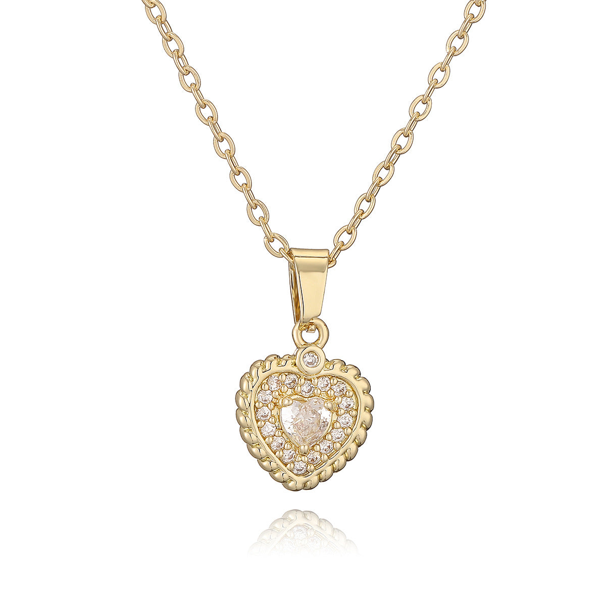 Minimalist Heart-Shaped Copper Necklace with Real Gold Plating and Zircon Inlay for Women
