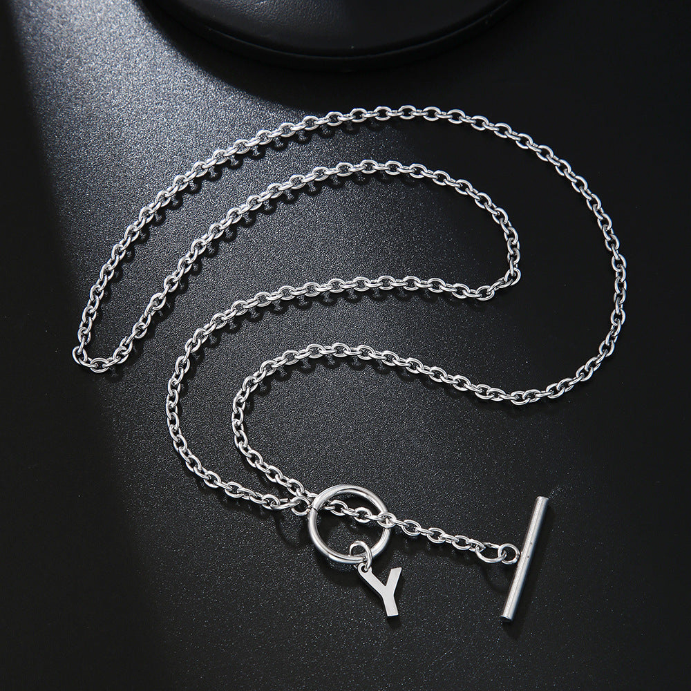 Hip-hop Streetwear Geometric Letter Titanium Steel Pendant Necklace with OT Clasp for Unisex