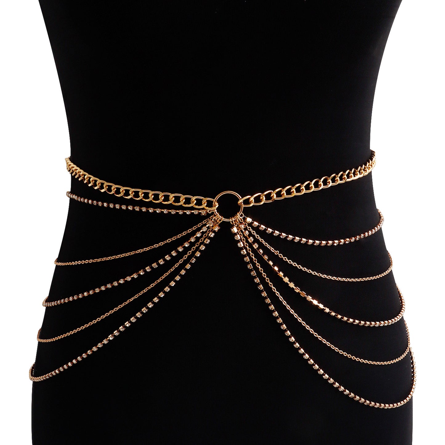 Punk Casual Geometric Rhinestone Multi-layer Tassel Body Chain for Women