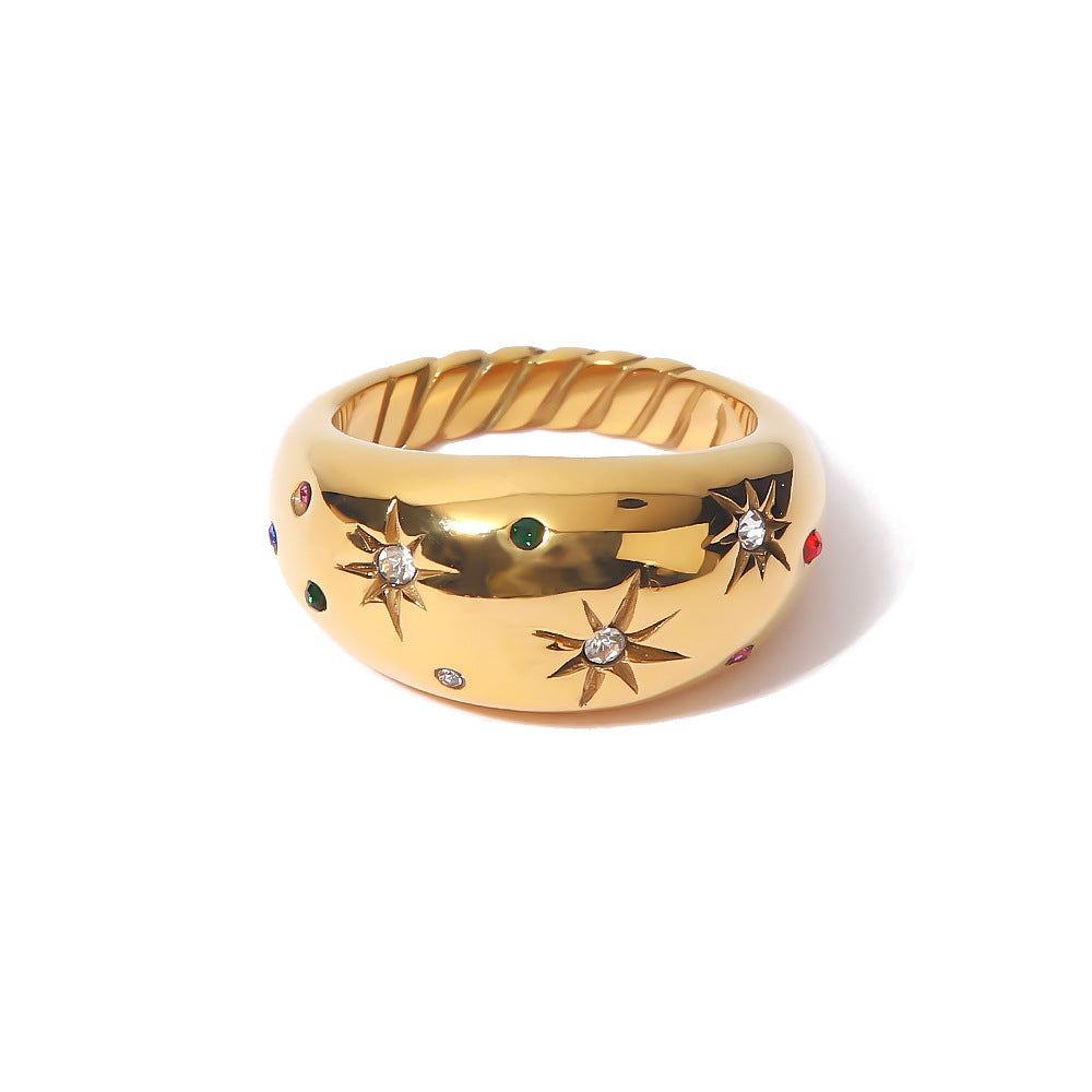 Anello esagonale in zirconi da donna, stile minimalista francese di lusso vintage, in acciaio inossidabile placcato, gioiello di moda