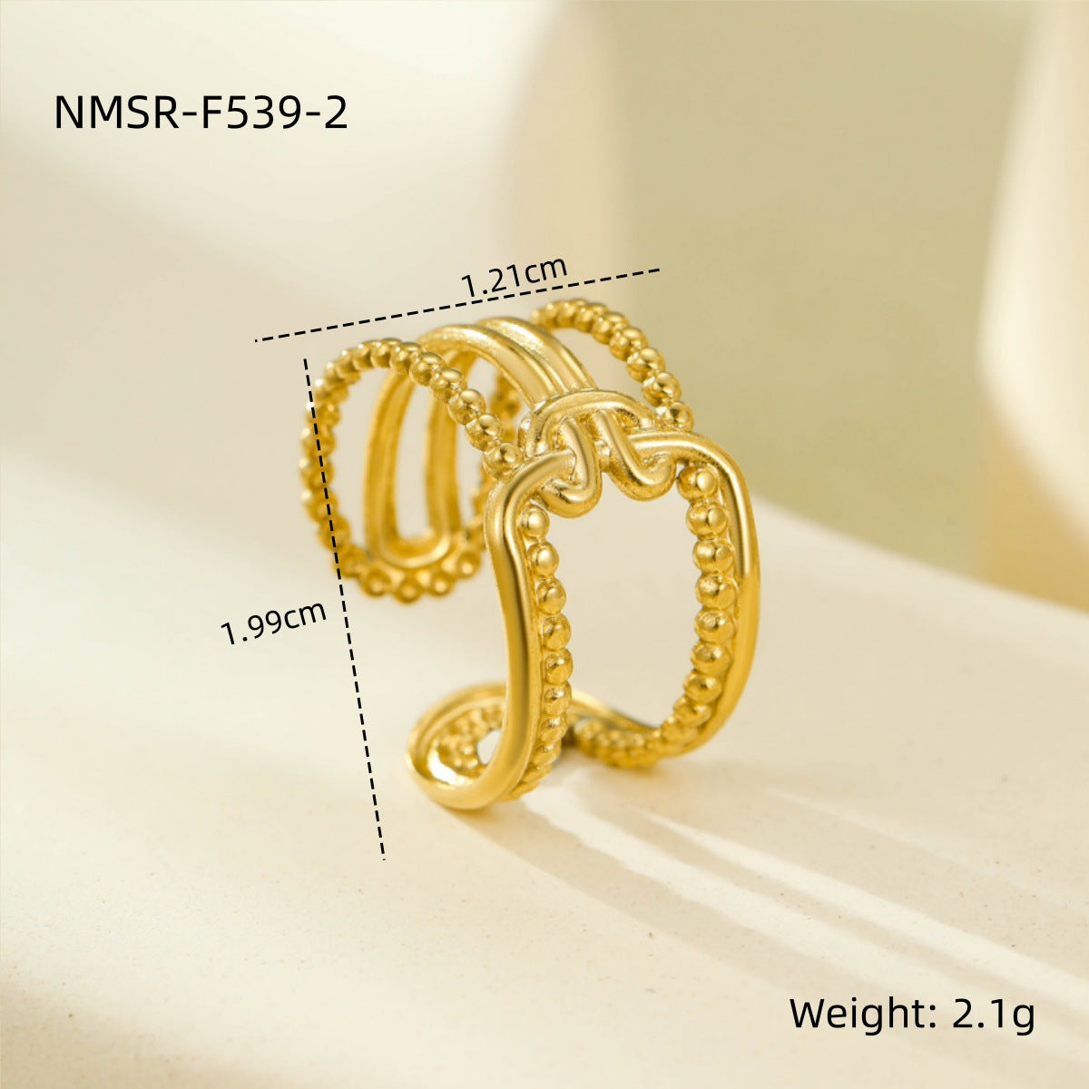 Anello aperto geometrico minimalista in acciaio inossidabile con placcatura in oro 18 carati, design multistrato cavo da donna