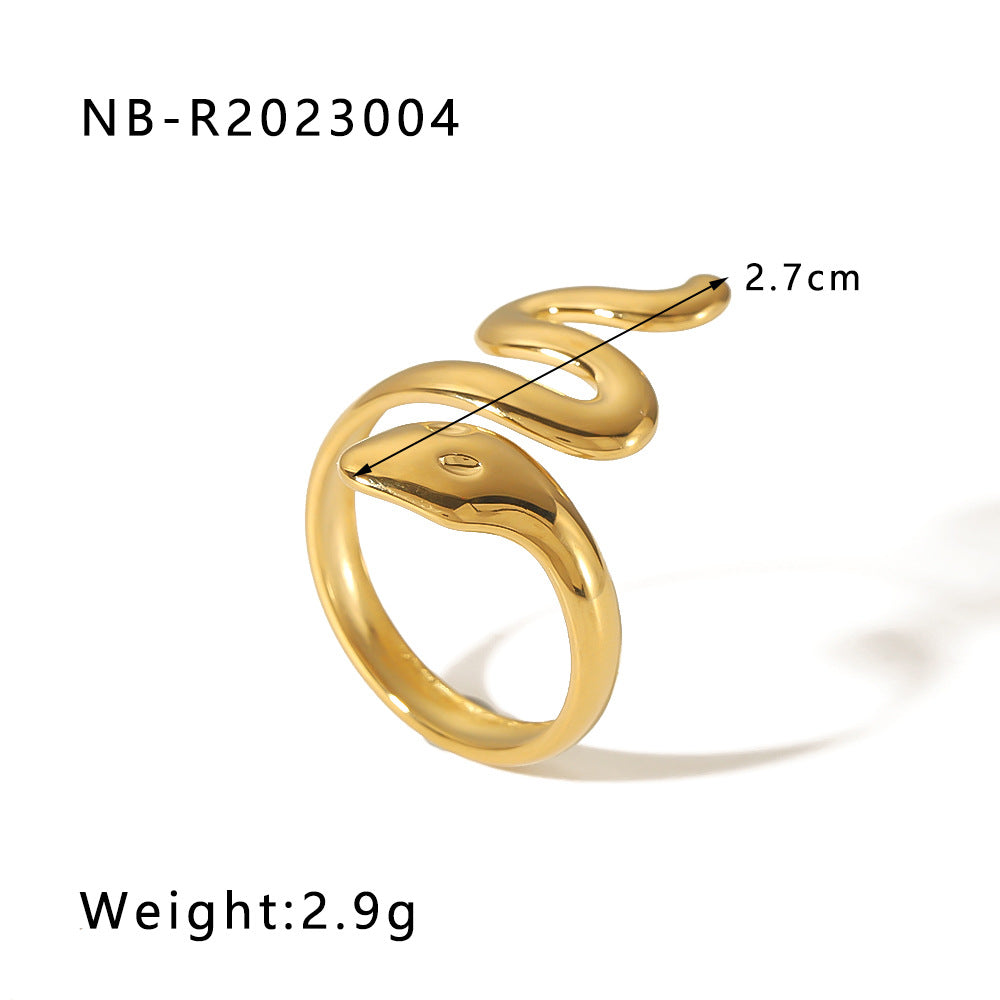 Anello geometrico in acciaio inossidabile a forma di serpente con placcatura in oro 18 carati da donna