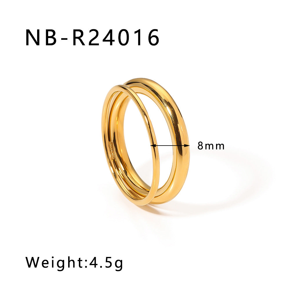 Set di anelli minimalisti a doppio strato in acciaio inossidabile con zirconi micro-incastonati e perle, gioielli unisex placcati oro 18 carati
