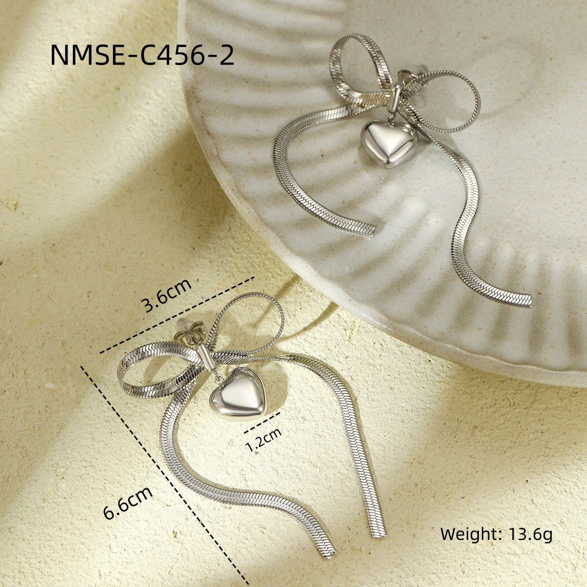 Vintage Bowknot Heart-Shaped Titanium Steel Stud Earrings with Plating Finish for Women