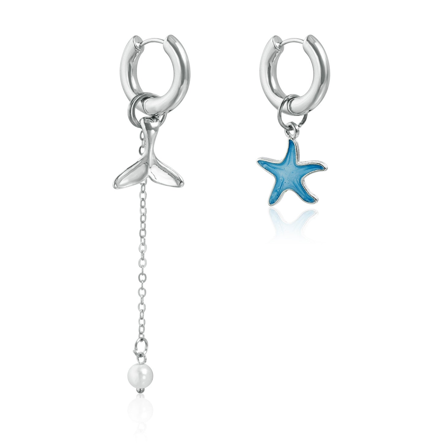 Vintage Asymmetrical Dolphin Tail and Starfish Earrings in Zinc Alloy with Enamel Finish for Women