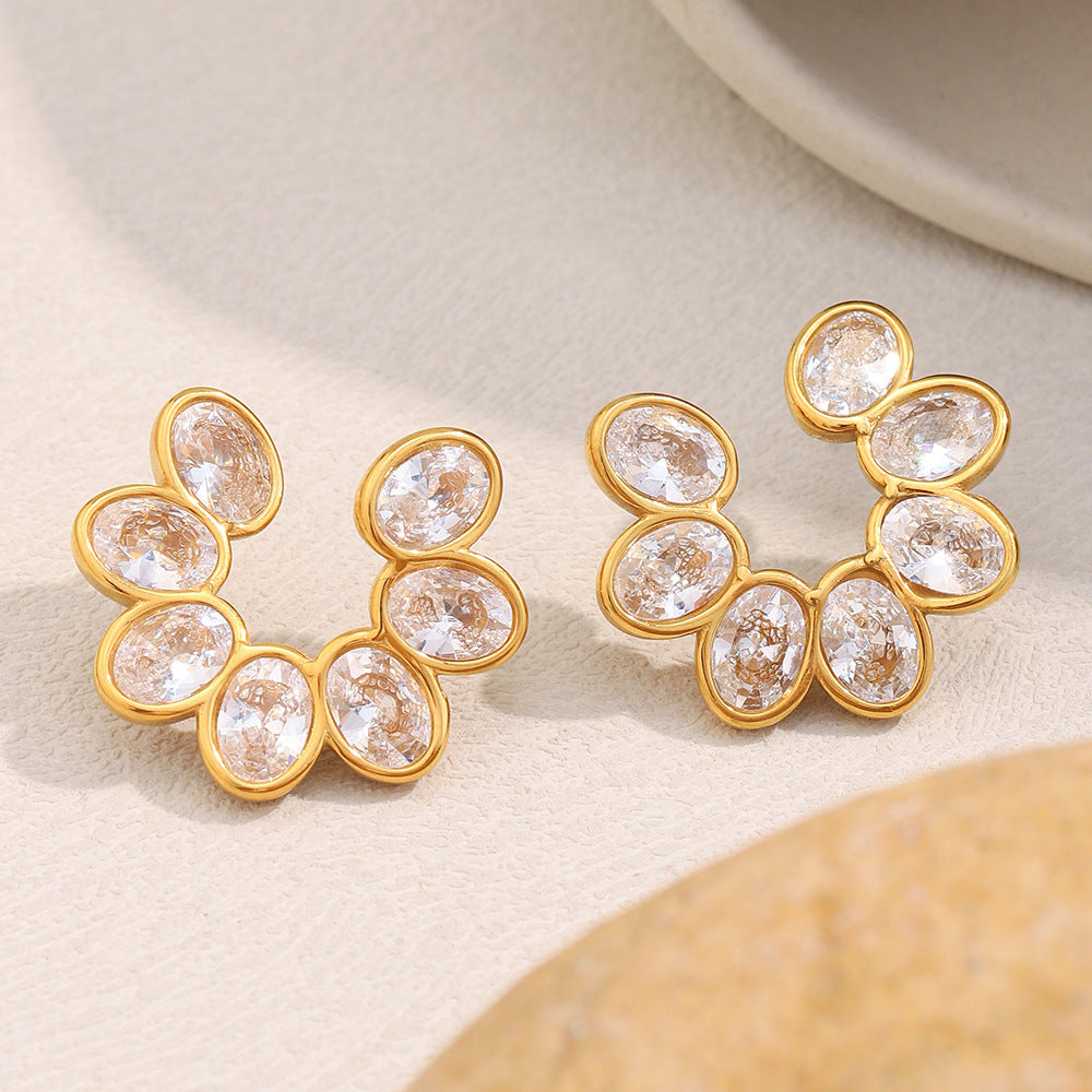 Pendientes Minimalistas Florales de Acero Inoxidable con Baño de Oro de 18K y Detalles de Circonita para Mujer