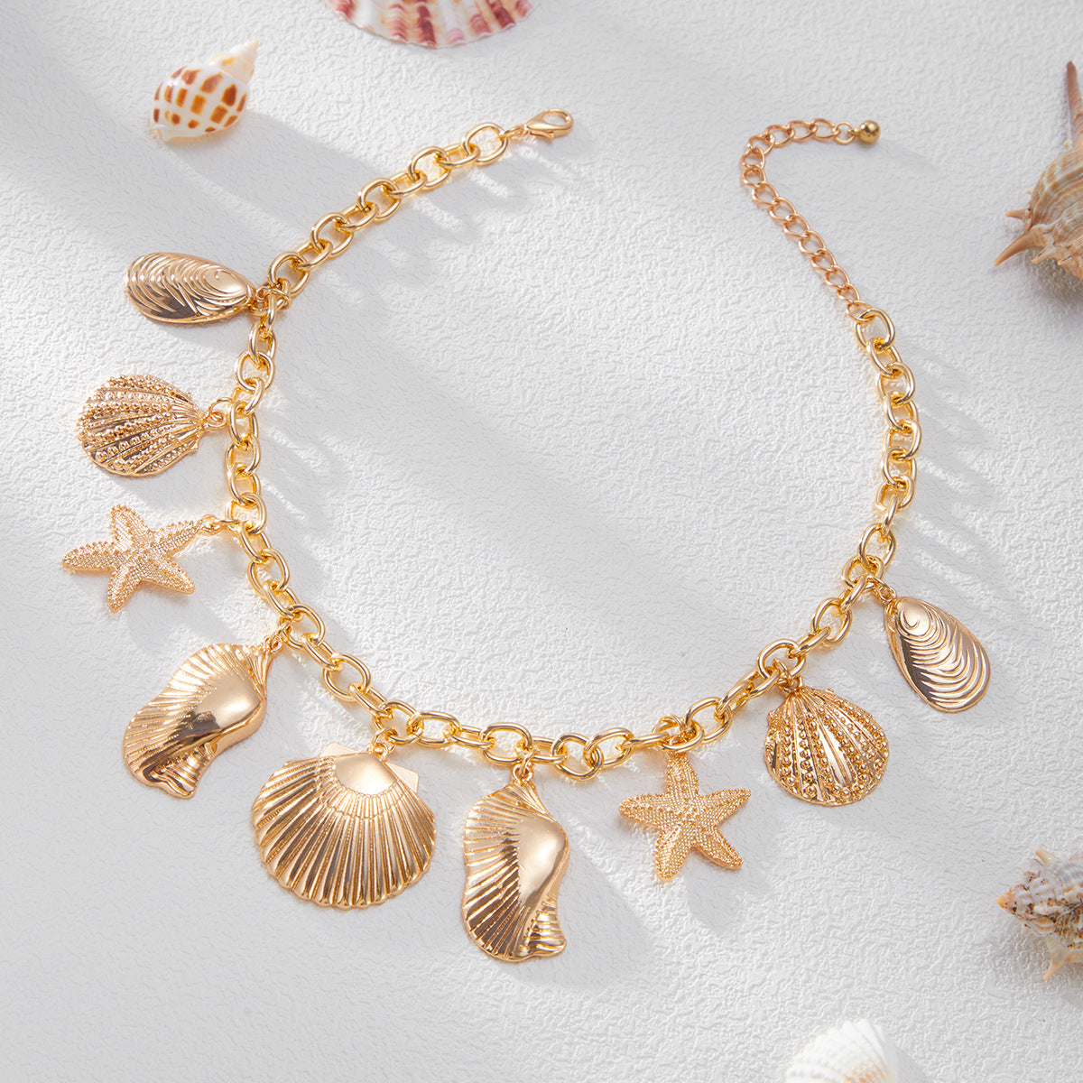 Sweet Plated Aluminum Alloy Star and Shell Pendant Necklace for Women