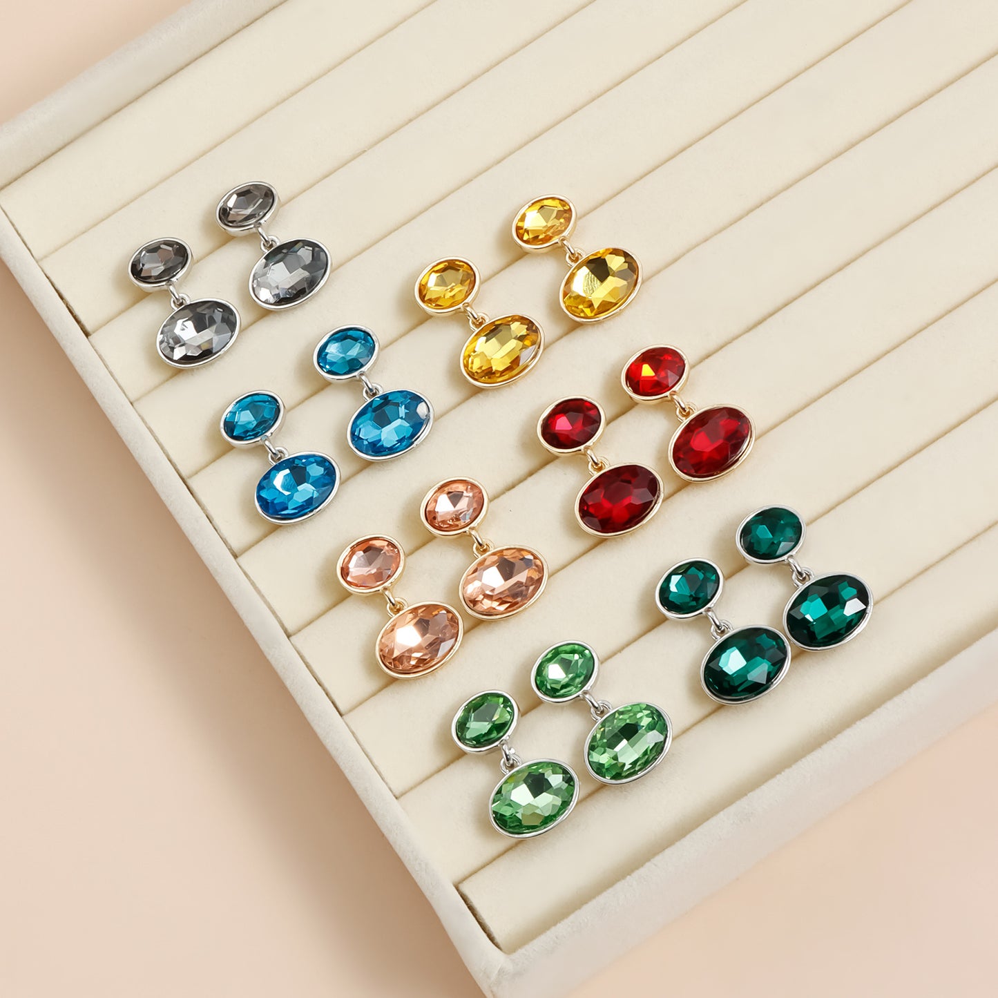 Vintage Geometric Oval Black Rhinestone Plated Zinc Alloy Earrings for Women
