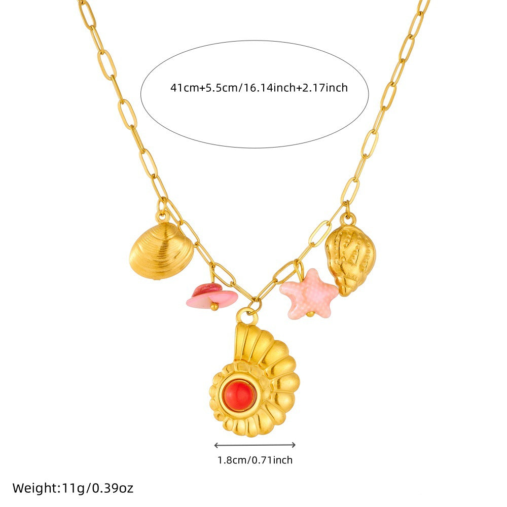 Chic Gold Plated Star and Seashell Stainless Steel Necklace for Women
