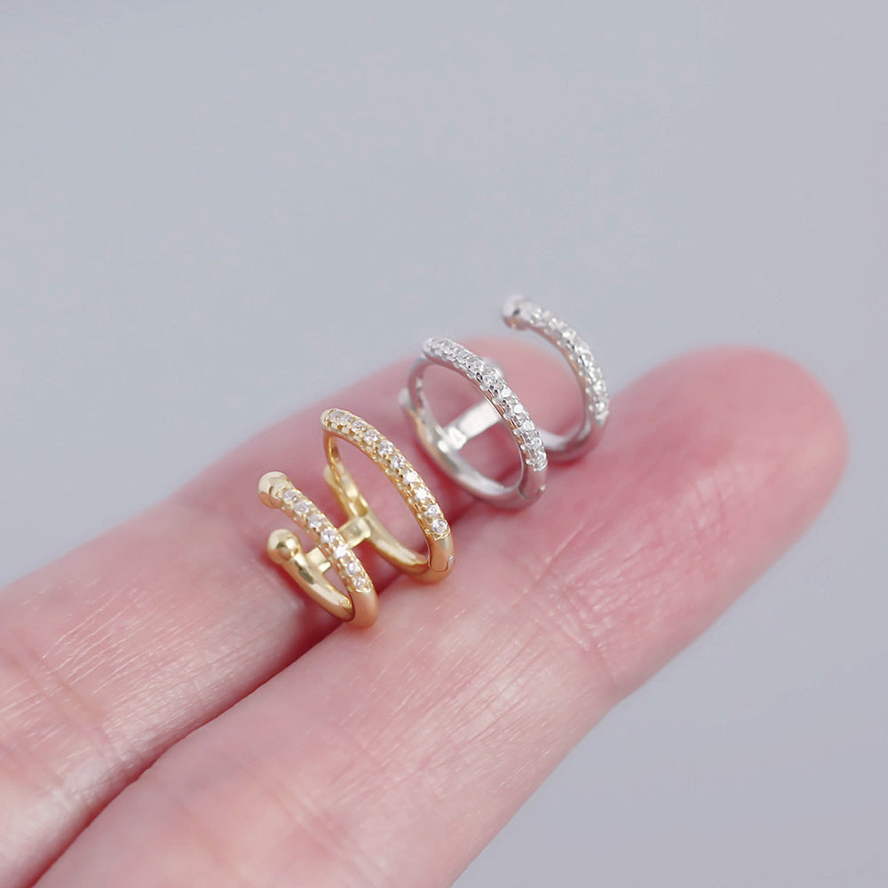 925 Sterling Silver Double Round Geometric Hoop Earrings with Micro-Set Cubic Zirconia