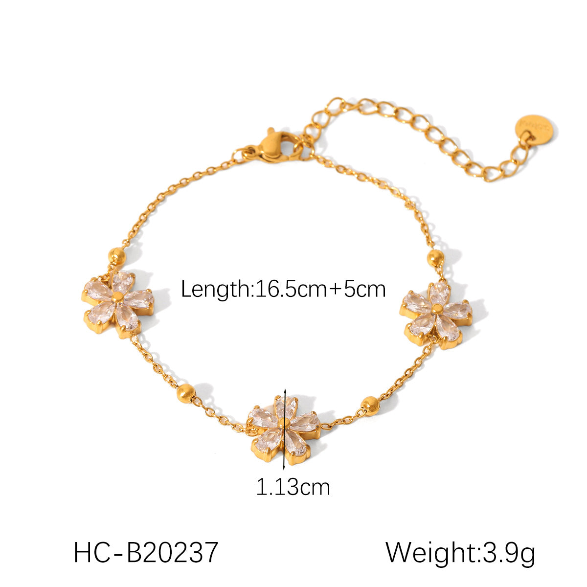 18K Gold Plated Stainless Steel Bracelet with Butterfly Shell Water Drop Flower Geometric Cube Pig Nose Clasp