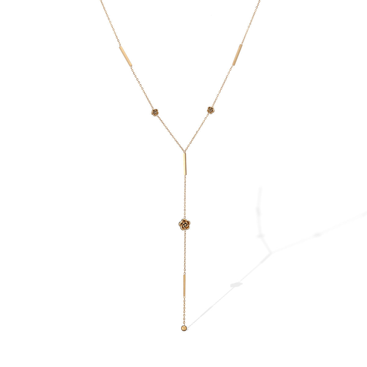 Minimalist Geometric Stainless Steel Rose Tassel Necklace for Women