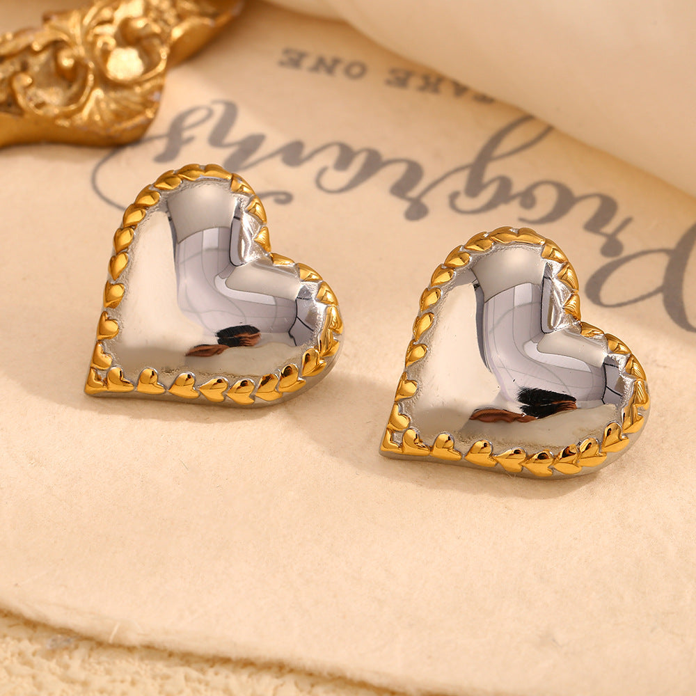 Orecchini a Cuore Minimalisti in Acciaio Inossidabile Placcati Oro 18K da Donna