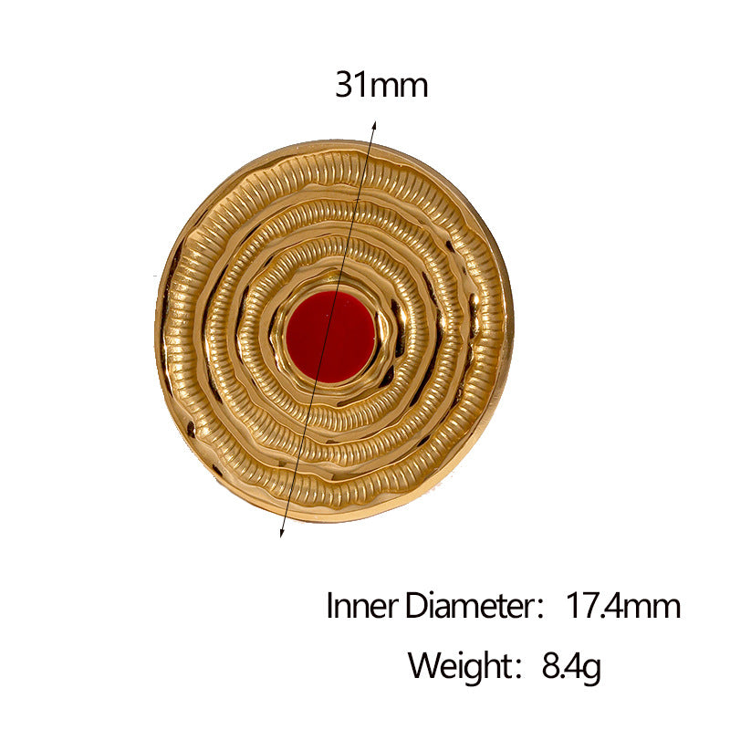 Anello aperto minimalista geometrico in acciaio inossidabile da donna con placcatura in oro 18K e design a disco testurizzato