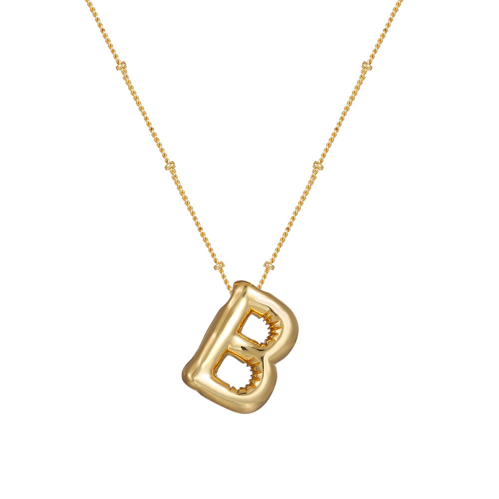 18K Gold Plated Heart Letter Necklace Minimalist Polished Brass Pendant Cable Chain for Women