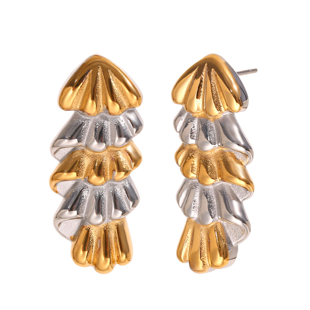 Pendientes de acero inoxidable en forma de árbol de Navidad geométrico de inspiración francesa, chapados en oro de 18 quilates, para mujer