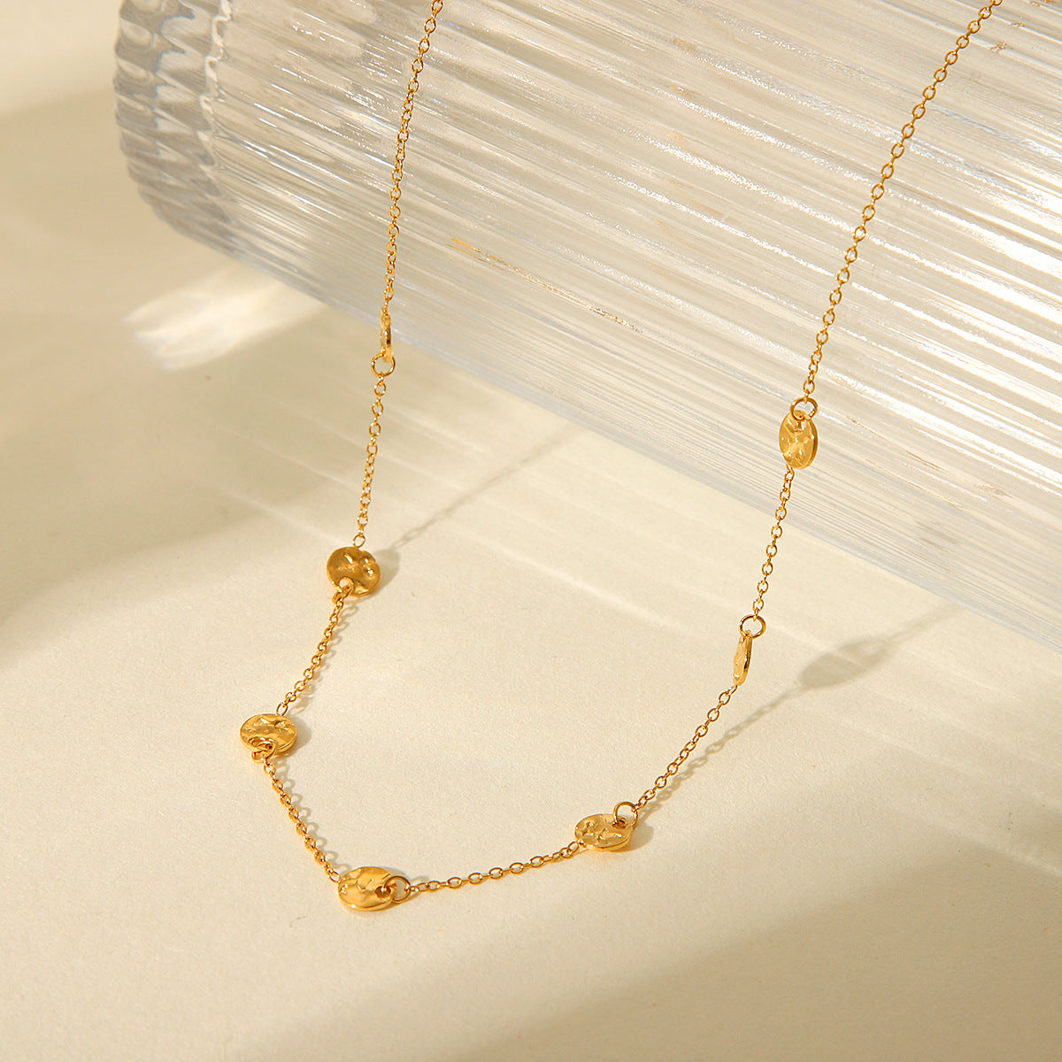 Minimalist 18K Gold Plated Hammered Geometric Round Stainless Steel Necklace for Women