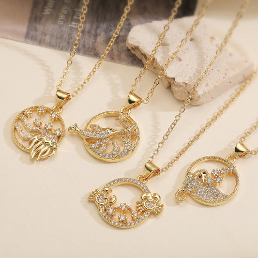 Minimalist Geometric Brass Gold Plated Cubic Zirconia Pendant Necklace