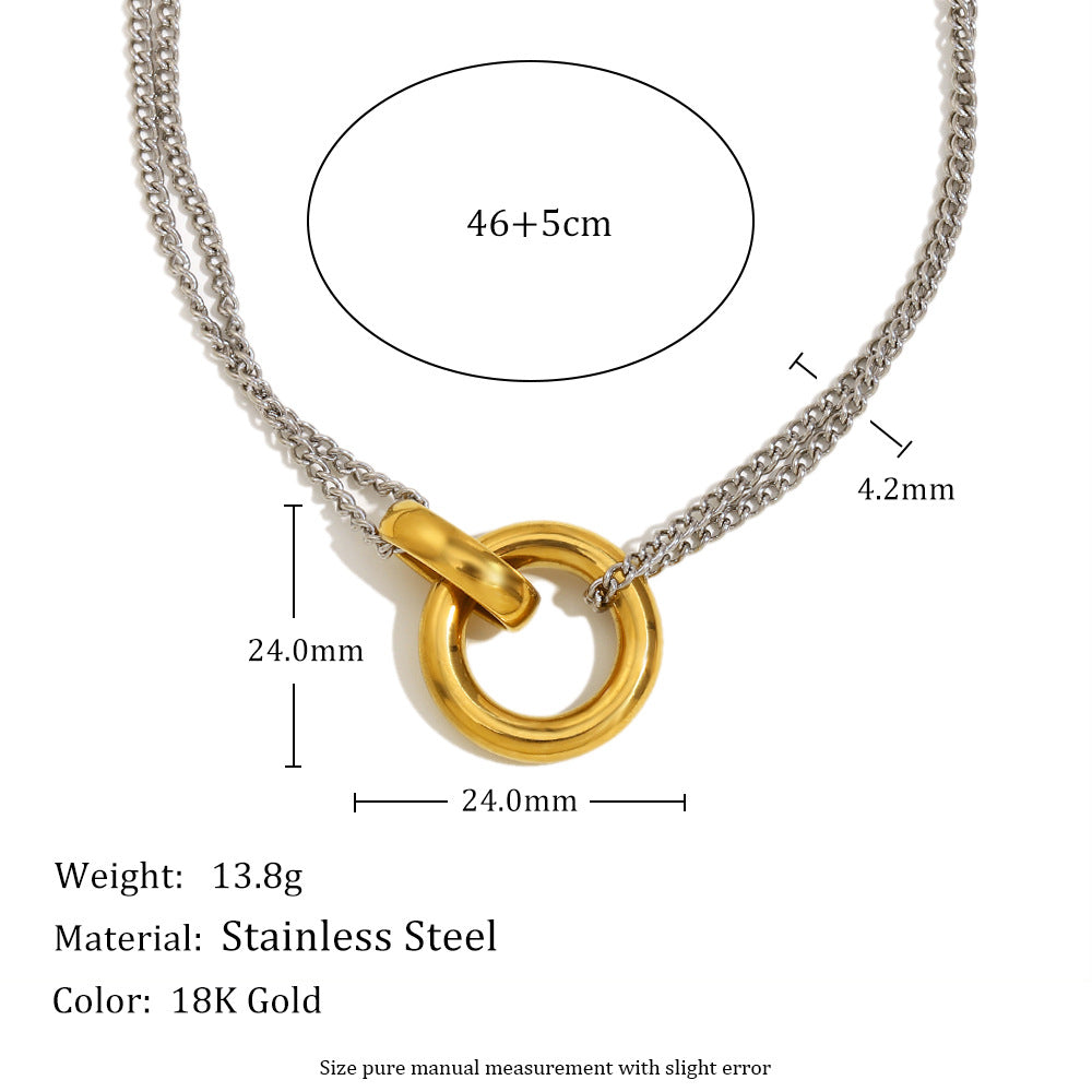 Minimalist Geometric Stainless Steel Plated 18K Gold Double Circle Necklace for Women