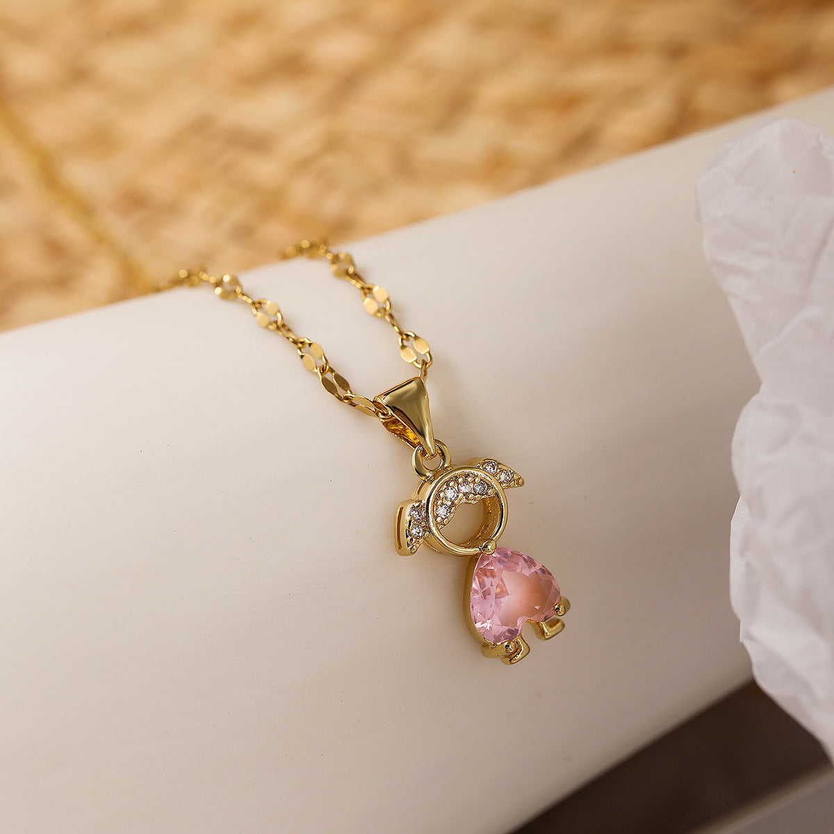 Minimalist Geometric Zirconia Pendant Necklace for Women in Copper Adjustable Clavicle Chain
