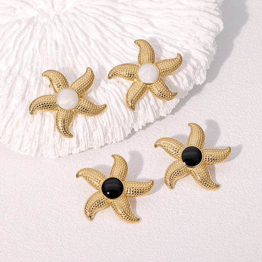 Fashion Ocean Starfish Drop Oil Plated 18K Gold Stainless Steel Stud Earrings for Women