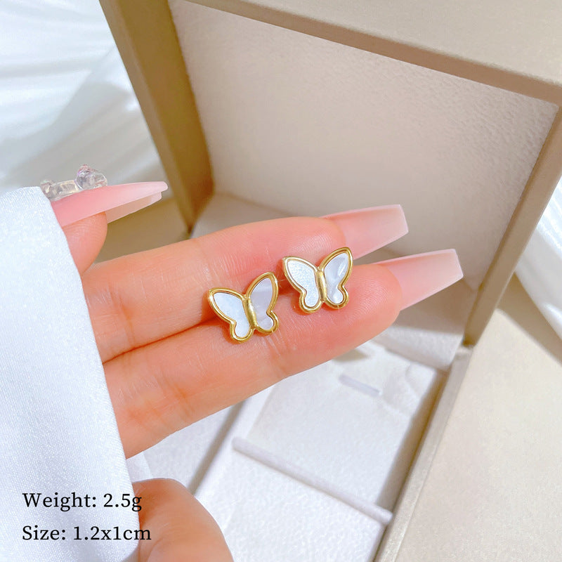 Orecchini a farfalla minimalisti in acciaio al titanio con conchiglia, da donna, eleganti, freddi, per feste