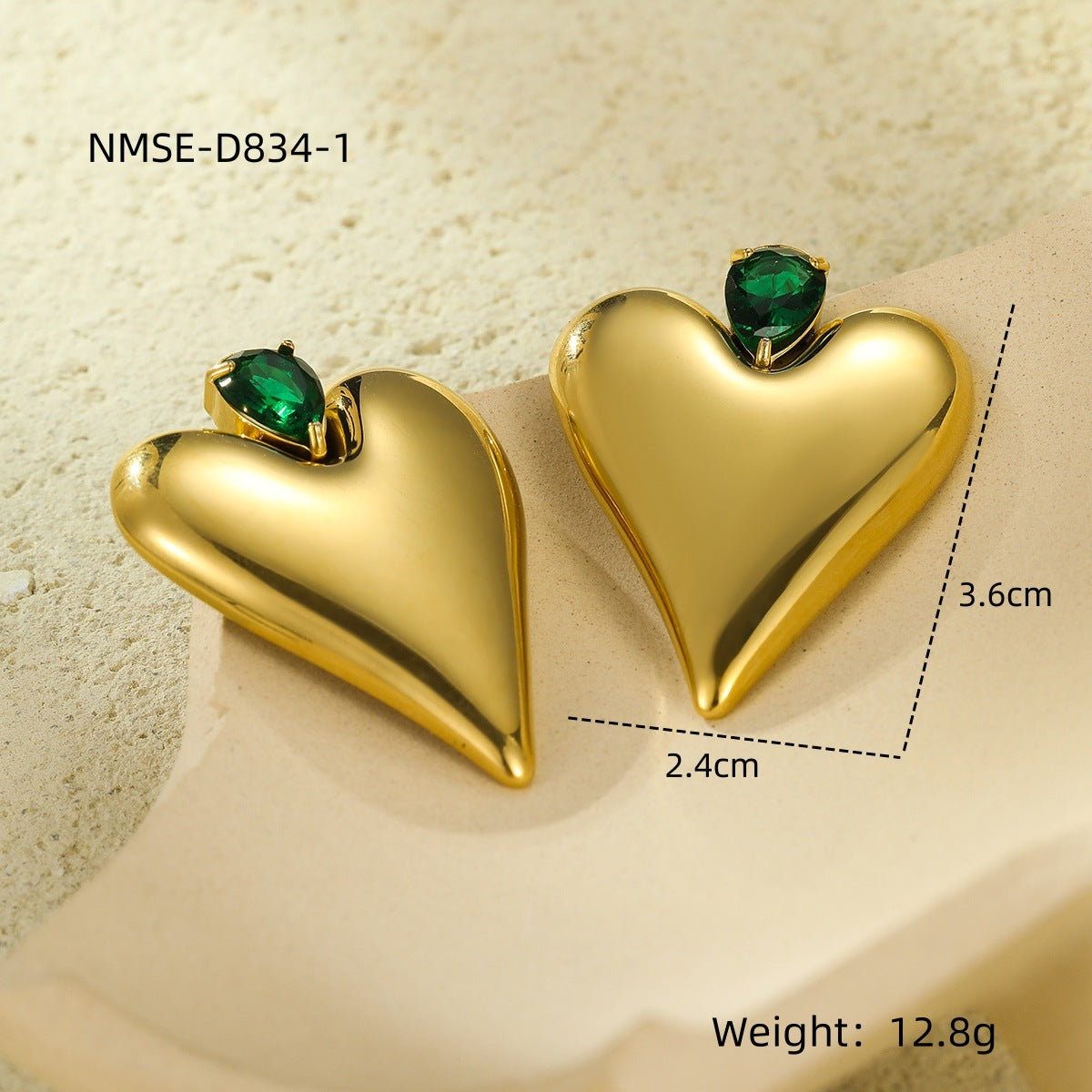 Orecchini a perno minimalisti a forma di cuore in acciaio al titanio con intarsio di zirconi per donna