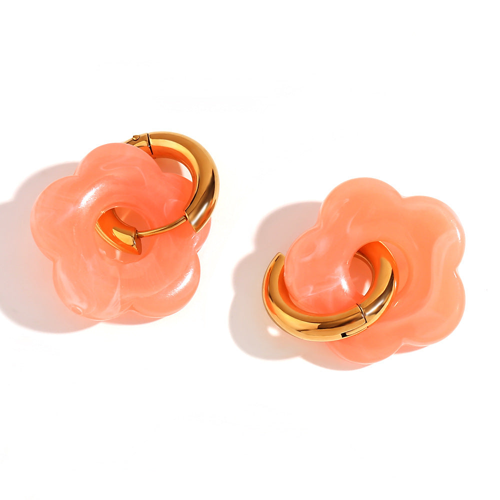 Orecchini a Cerchio Piccoli con Fiori Vintage in Acciaio Inossidabile Placcato Oro 18K Design Floreale Colorato Dopaminico da Donna