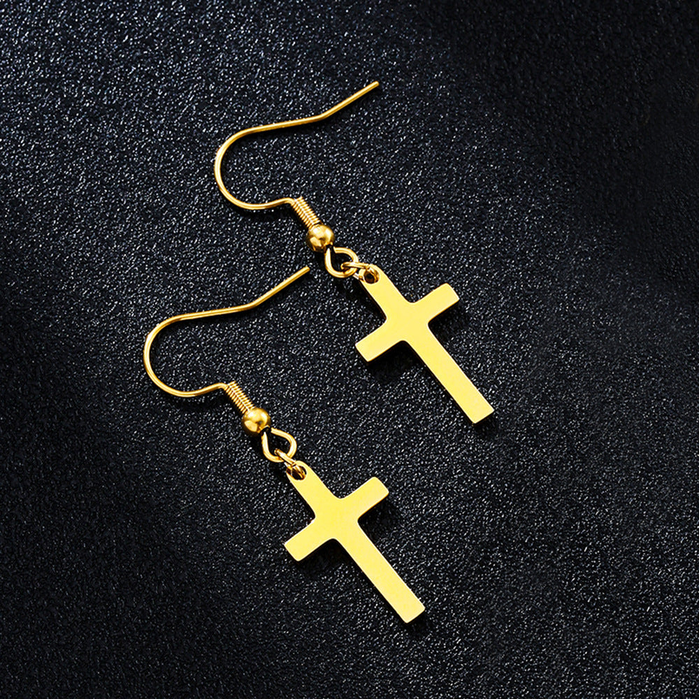 Pendientes minimalistas de cruz de acero inoxidable con acabado chapado para parejas estilo casual urbano
