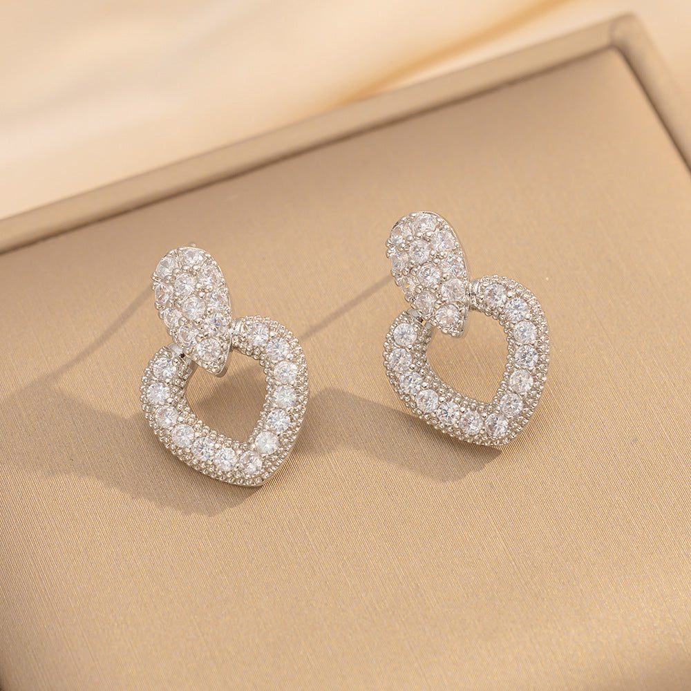 Elegant Minimalist Heart-Shaped Titanium Steel Necklace and Earrings Set with Zircon Inlay and 18K Gold Plated Copper Accents