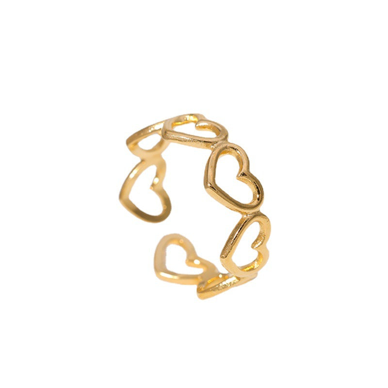 Sweet Minimalist Heart-Shaped Titanium Steel Open Ring for Women with Plated Finish