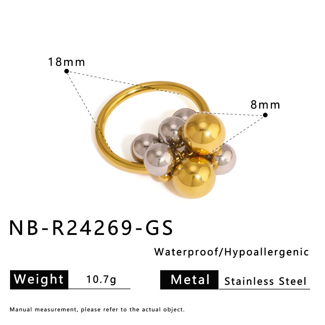 Minimalist Geometric Stainless Steel Ring with Asymmetrical Grape Cluster Design and 18K Gold Plating for Women