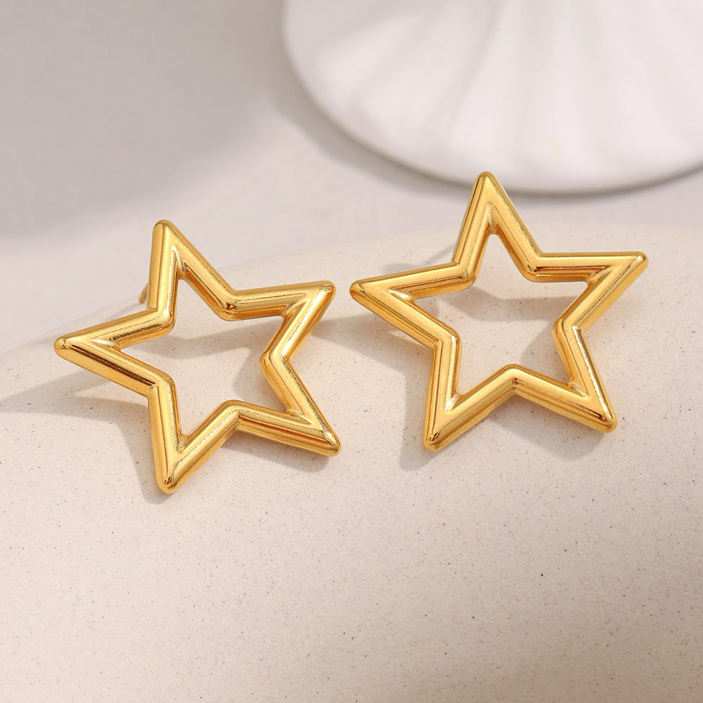 Minimalist Luxury Stainless Steel Star Stud Earrings with 18K Gold Plating for Women