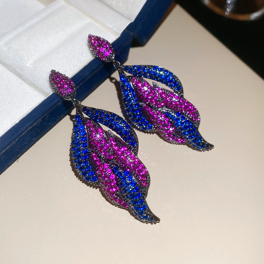 Pendientes de Cobre con Incrustaciones de Circonita en Forma de Gota de Agua Estilo Vintage con Postes de Acero Inoxidable para Mujer