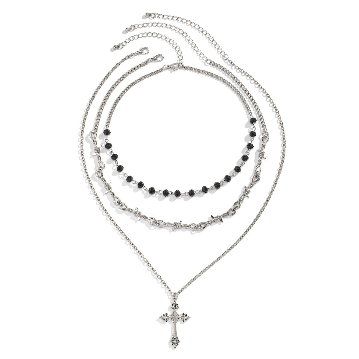 Gothic Hip-hop Cross Pendant Alloy Plated Curb Chain Necklace for Women