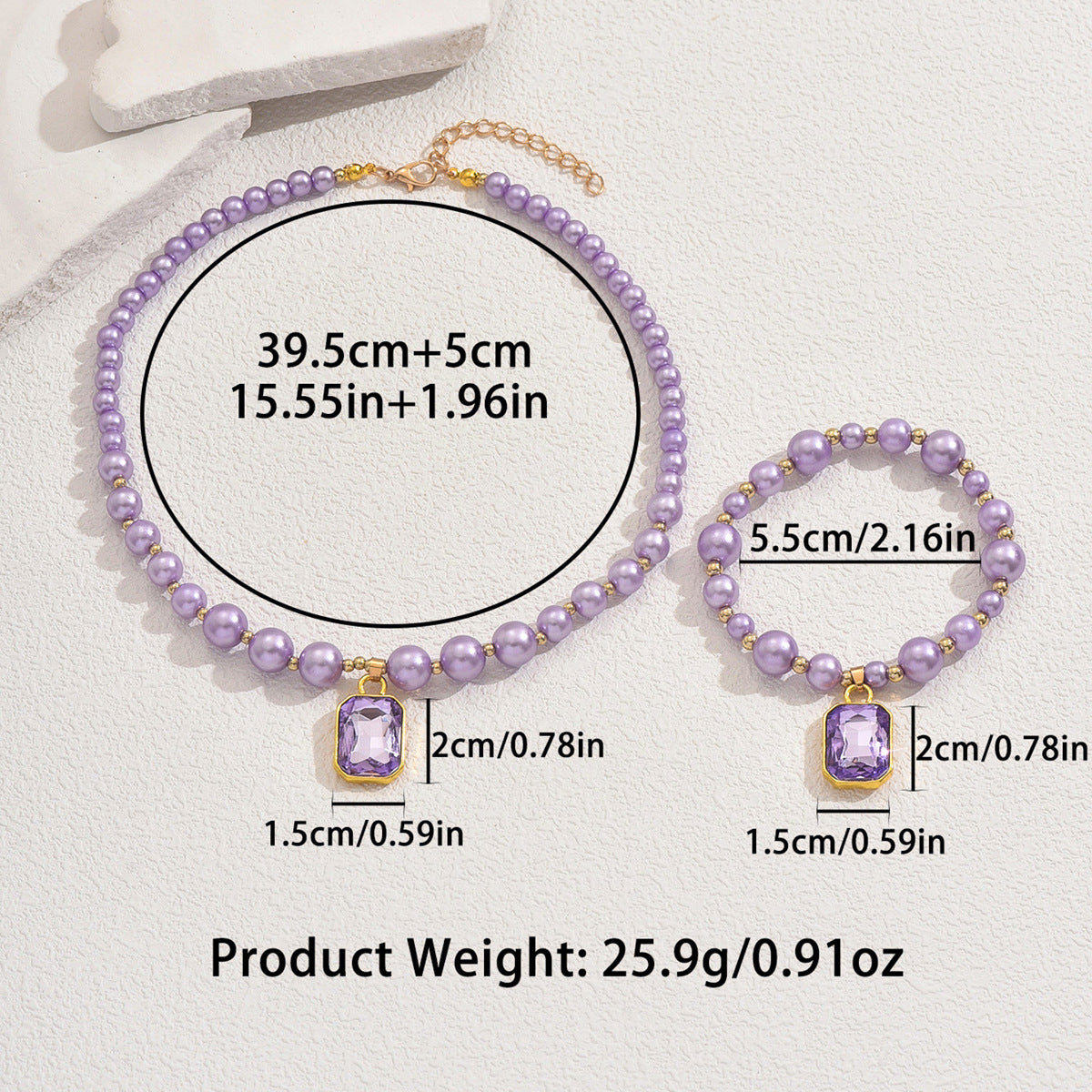 Fashionable Office Lady Geometric Pearl Pendant Clavicle Necklace Set with Mother-of-Pearl and Pearl Inlay on Pearl Chain for Women