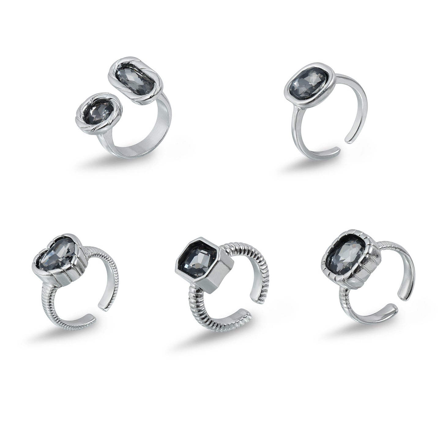 Fashion Geometric Square Black Rhinestone Plated Adjustable Ring for Women