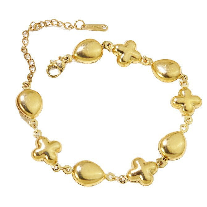 Elegant Geometric Heart Cross Teardrop Stainless Steel Plated Bracelet for Women