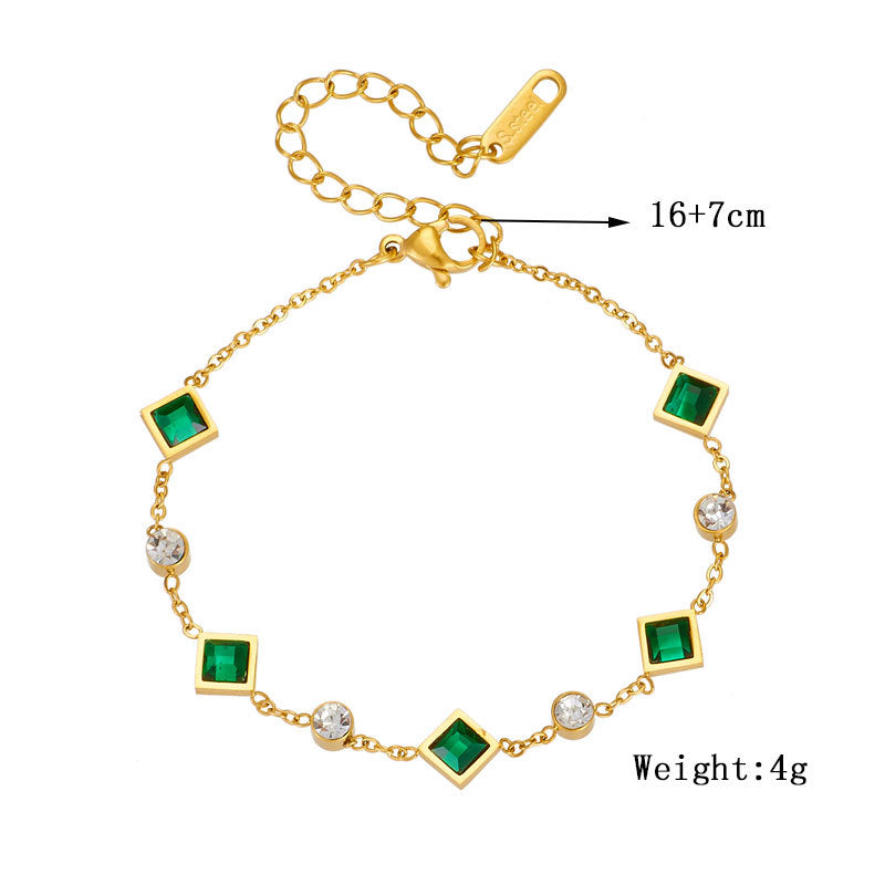 Bracciale Minimalista con Zirconi Cubici a Quadro in Stile OL in Acciaio al Titanio con Finitura Placcata