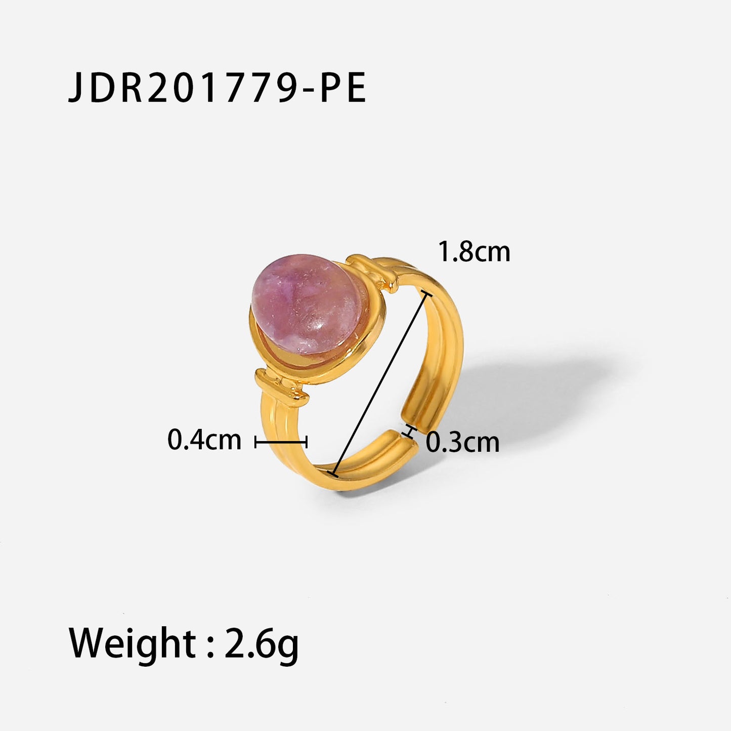 Anillo de Acero Inoxidable Estilo Ins Geométrico con Baño de Oro de 18K y Acento de Piedra Semipreciosa Ovalada Verde Púrpura para Mujer