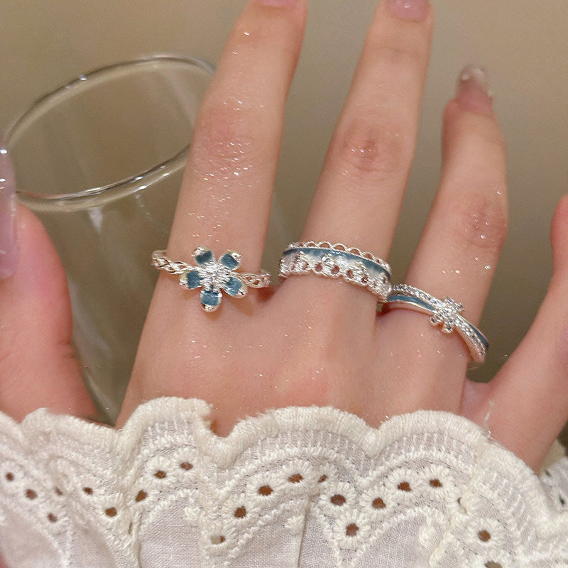 Anello in Rame Incastonato con Smalto Floreale alla Moda per Donna con Fascia Aperta Design Minimalista per l'Uso Quotidiano