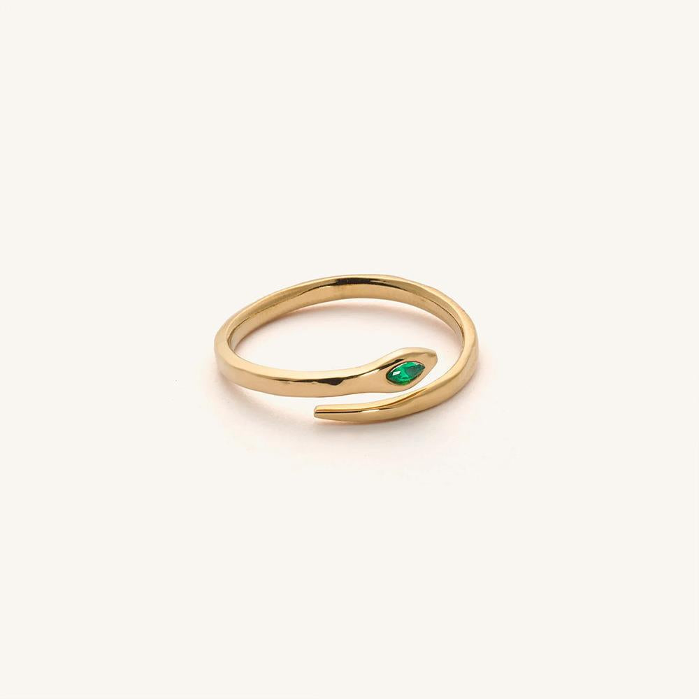 Anello da donna minimalista di lusso a forma di serpente in acciaio inossidabile con intarsio di zirconi e finitura placcata in oro