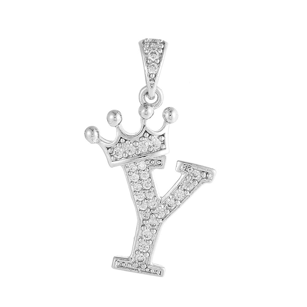 Silver Plated Brass Cubic Zirconia Inlaid Letter Charm Bar for DIY Necklace Bracelet